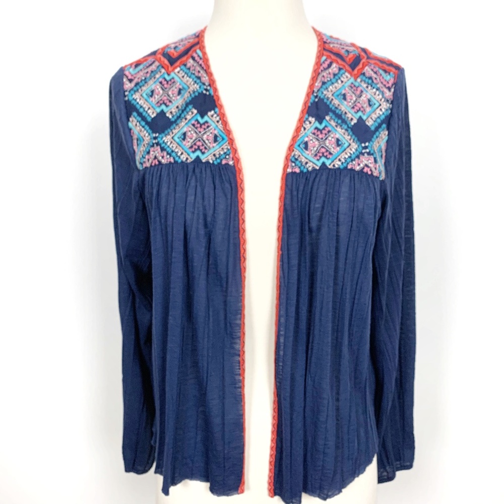 American Eagle Outfitters Embroidered Blue LS Top